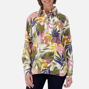 Naturals d&co. size XL Tropical Leaf Print Linen Blend Popover Blouse Vacation